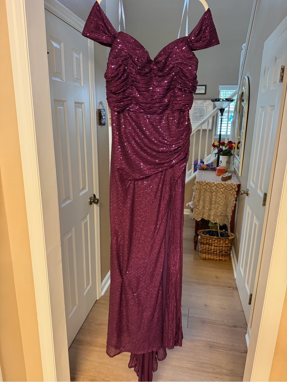 Ever Pretty Strapless Ruched Sequin Gown in Plum 10